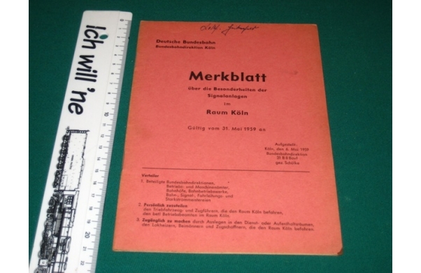 Merkblatt Besonderheiten Köln 1959