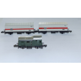 3 x Güterwagen, Container und Schlußwagen